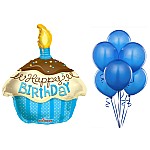 Blue Birthday Cupcake Balloon