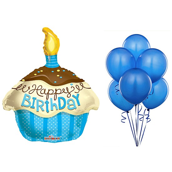 Blue Birthday Cupcake Balloon