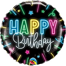 Round Happy Birthday Neon Glow Balloon