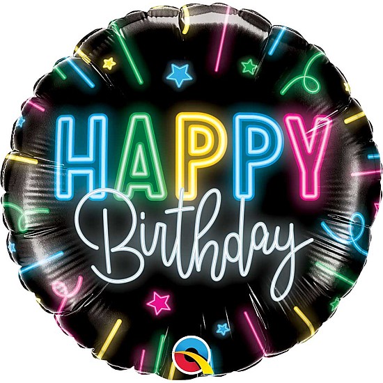 Round Happy Birthday Neon Glow Balloon