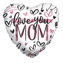 Love You Mom Brushed Hearts Balloon