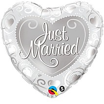 Just Married Hearts Silver Balloon