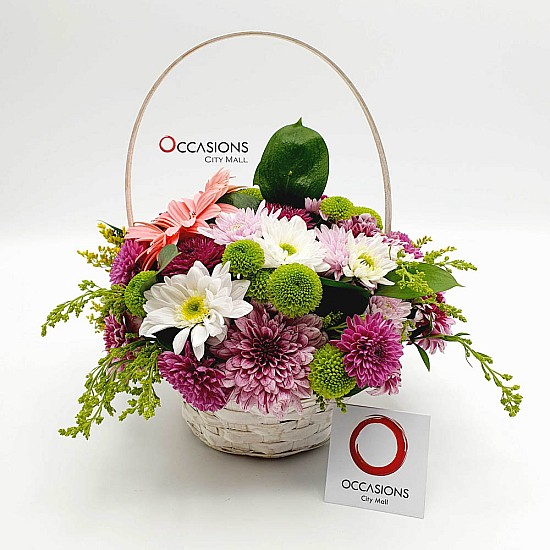 A Basket With Mix Flowers 