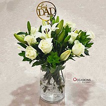Dad White Roses & Lilies Vase
