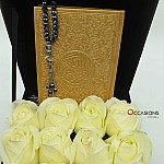 Quran with Chocolate Drawer & Roses - Gold