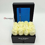 Quran with Chocolate Drawer & Roses - Blue