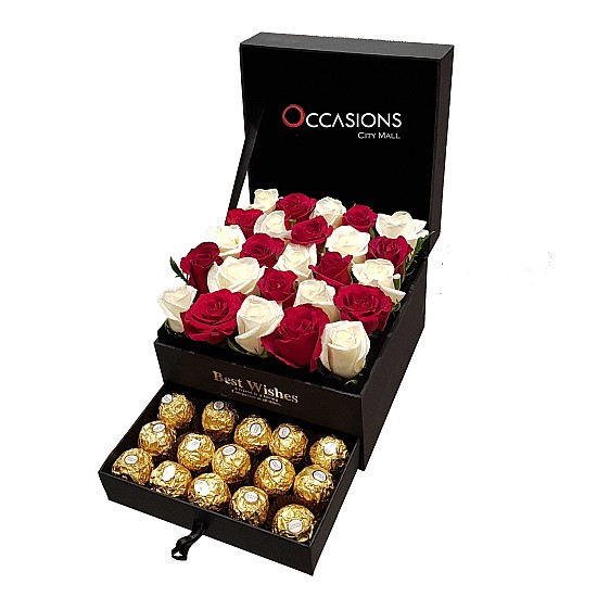 Mix Roses with Ferrero Rocher Drawer - L