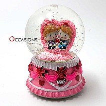 Pink Flowers Heart Snow Globe (with Light) 